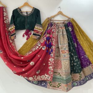 Meera's Lehenga - Royal Multicolor Patchwork Chaniya Choli with Velvet Blouse & Embroidered Dupatta