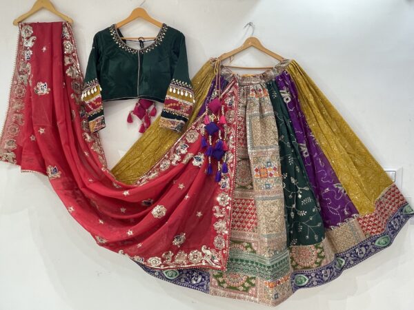 Meera's Lehenga - Royal Multicolor Patchwork Chaniya Choli with Velvet Blouse & Embroidered Dupatta