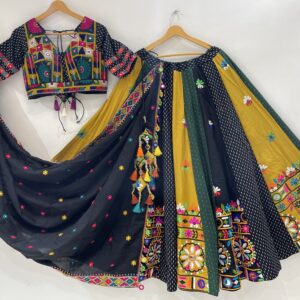 Meera's Lehenga – Black & Mustard Navratri Chaniya Choli Set with Kutchi Mirror Embroidery