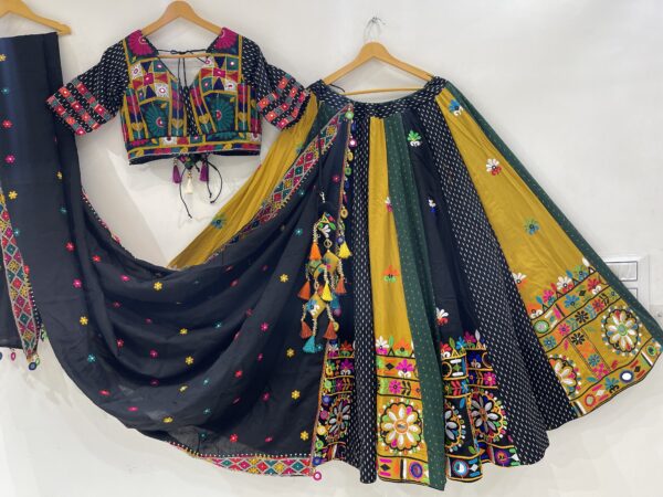 Meera's Lehenga – Black & Mustard Navratri Chaniya Choli Set with Kutchi Mirror Embroidery