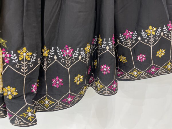 Meera's Lehenga – Midnight Black Chaniya Choli Set with Mustard Dupatta and Floral Embroidery - Image 5