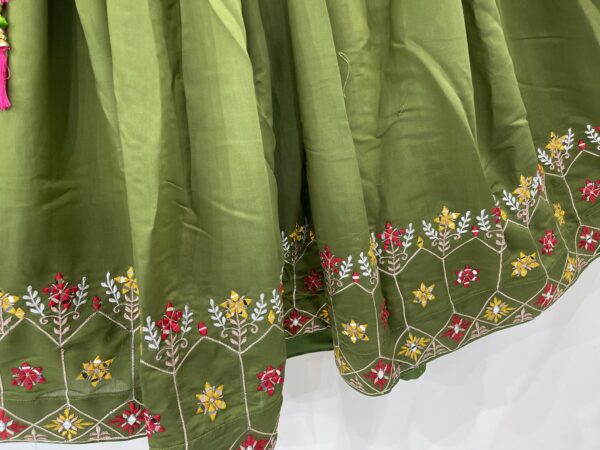 Meera's Lehenga – Olive Green Floral Embroidered Chaniya Choli Set with Tassel Detail - Image 5