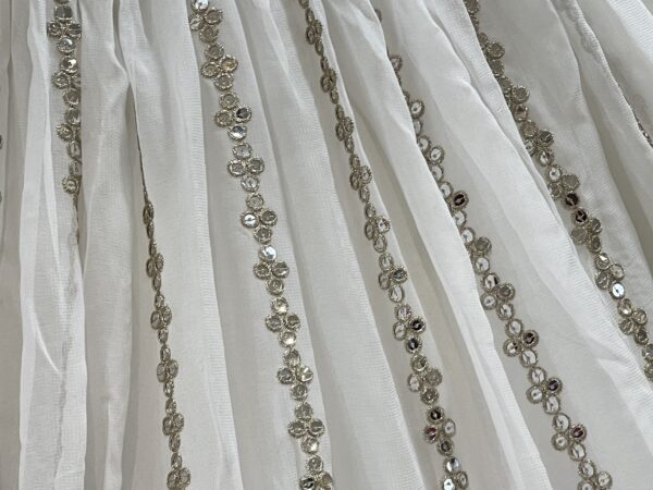 Meera’s Lehenga – White Mirror Work Lehenga Choli with Green Embroidered Dupatta & Latkans - Image 5