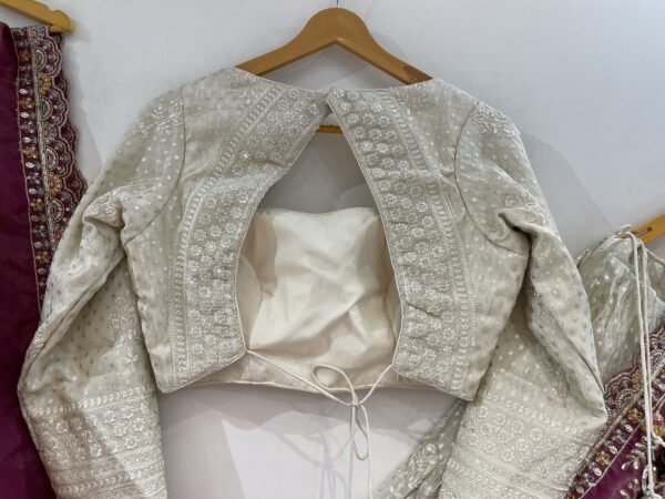 Meera’s Lehenga – Royal Beige Banarasi Chaniya Choli with Wine Embroidered Dupatta - Image 9