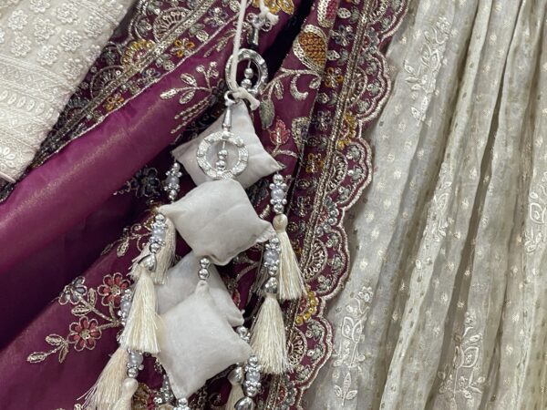 Meera’s Lehenga – Royal Beige Banarasi Chaniya Choli with Wine Embroidered Dupatta - Image 4