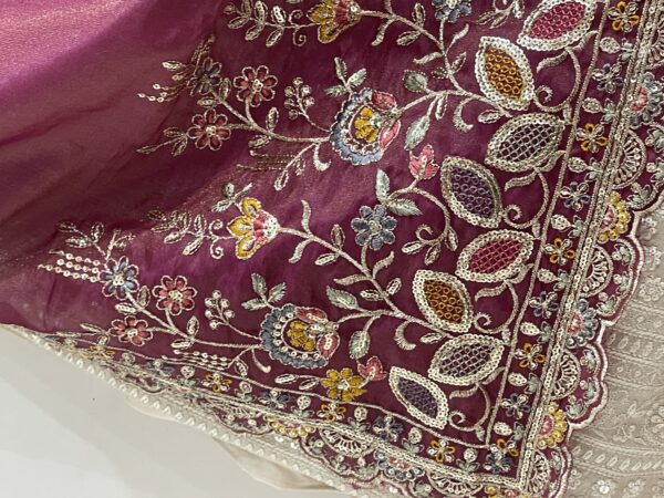 Meera’s Lehenga – Royal Beige Banarasi Chaniya Choli with Wine Embroidered Dupatta - Image 5