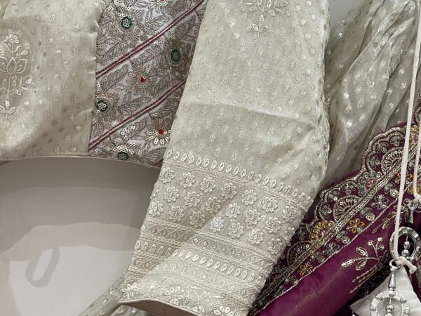 Meera’s Lehenga – Royal Beige Banarasi Chaniya Choli with Wine Embroidered Dupatta - Image 6