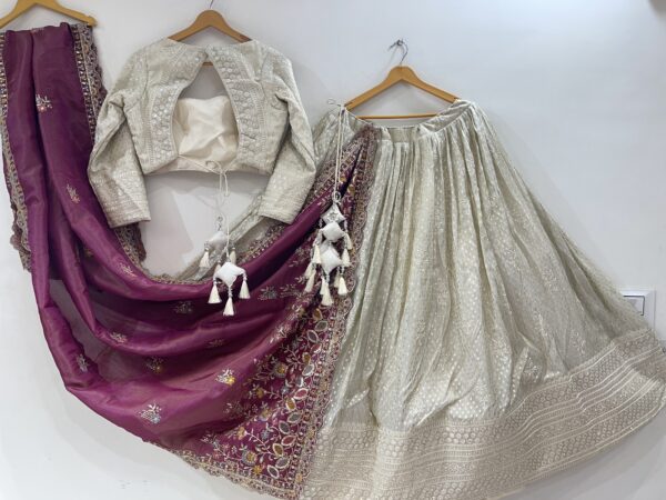 Meera’s Lehenga – Royal Beige Banarasi Chaniya Choli with Wine Embroidered Dupatta - Image 8