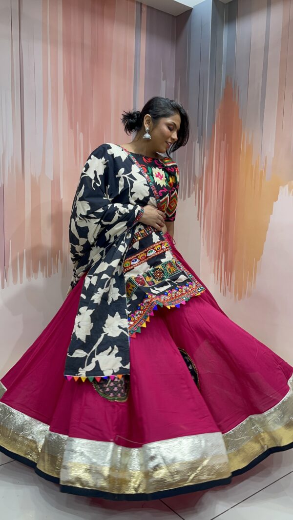 Vibrant Rajasthani Mirror Work Chaniya Choli with Multicolor Embroidered Blouse & Black White Bandhani Dupatta – Meera’s Lehenga - Image 8