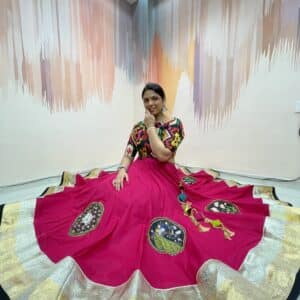 Vibrant Rajasthani Mirror Work Chaniya Choli with Multicolor Embroidered Blouse & Black White Bandhani Dupatta – Meera’s Lehenga