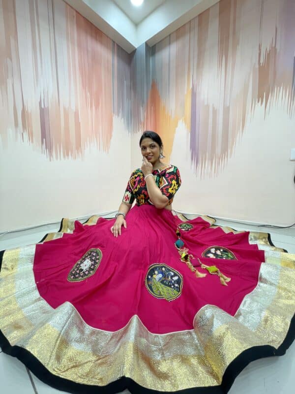 Vibrant Rajasthani Mirror Work Chaniya Choli with Multicolor Embroidered Blouse & Black White Bandhani Dupatta – Meera’s Lehenga
