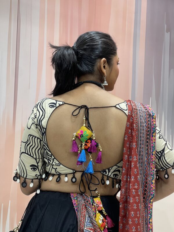 Black Mirror Work Chaniya Choli with Abstract Art Blouse & Maroon Ajrakh Dupatta – Meera’s Lehenga - Image 6