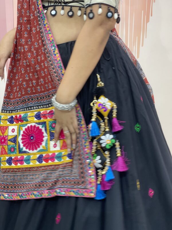 Black Mirror Work Chaniya Choli with Abstract Art Blouse & Maroon Ajrakh Dupatta – Meera’s Lehenga - Image 7