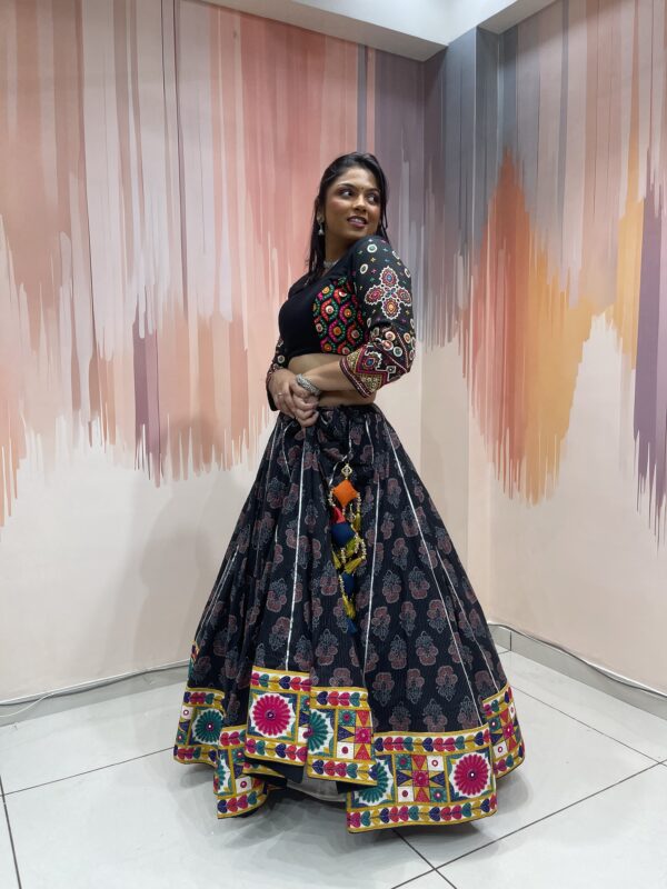 Black Embroidered Chaniya Choli with Multicolor Patchwork Dupatta - Image 6
