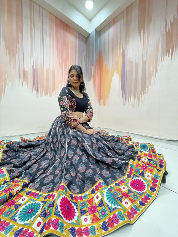 Black Embroidered Chaniya Choli with Multicolor Patchwork Dupatta