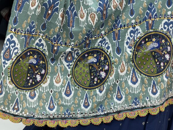 Elegant Navy Blue Chaniya Choli with Ikat Peacock Dupatta & Floral Blouse Detailing – Meera’s Lehenga - Image 5