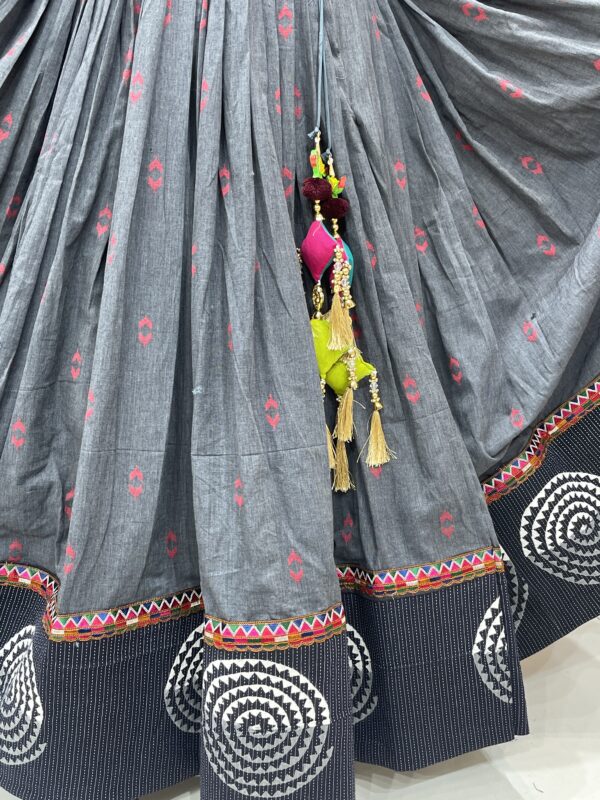 Charcoal Grey Chaniya Choli with Multicolor Embroidered Blouse & White Mirror Work Dupatta – Meera’s Lehenga - Image 7