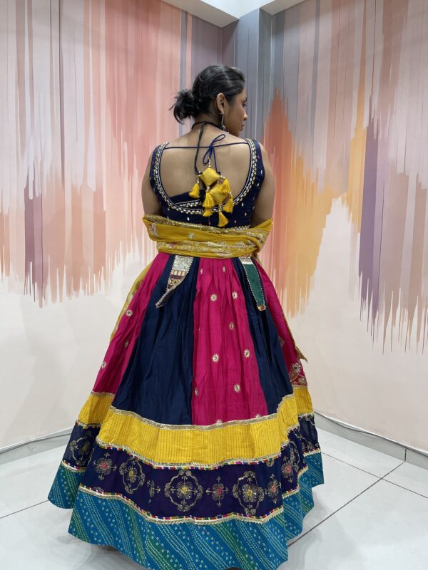 Multicolor Panel Navratri Chaniya Choli with Embroidered Blouse & Yellow Dupatta – Meera’s Lehenga - Image 5