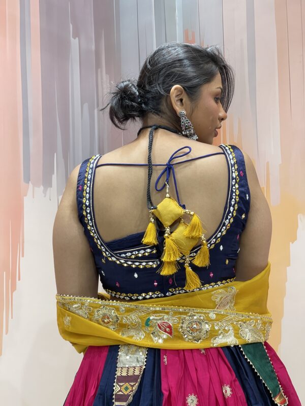 Multicolor Panel Navratri Chaniya Choli with Embroidered Blouse & Yellow Dupatta – Meera’s Lehenga - Image 7