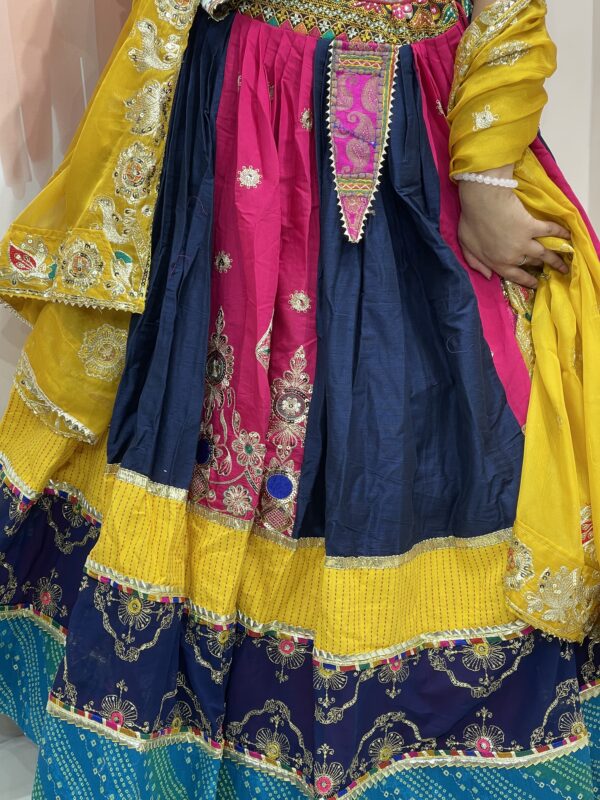 Multicolor Panel Navratri Chaniya Choli with Embroidered Blouse & Yellow Dupatta – Meera’s Lehenga - Image 8