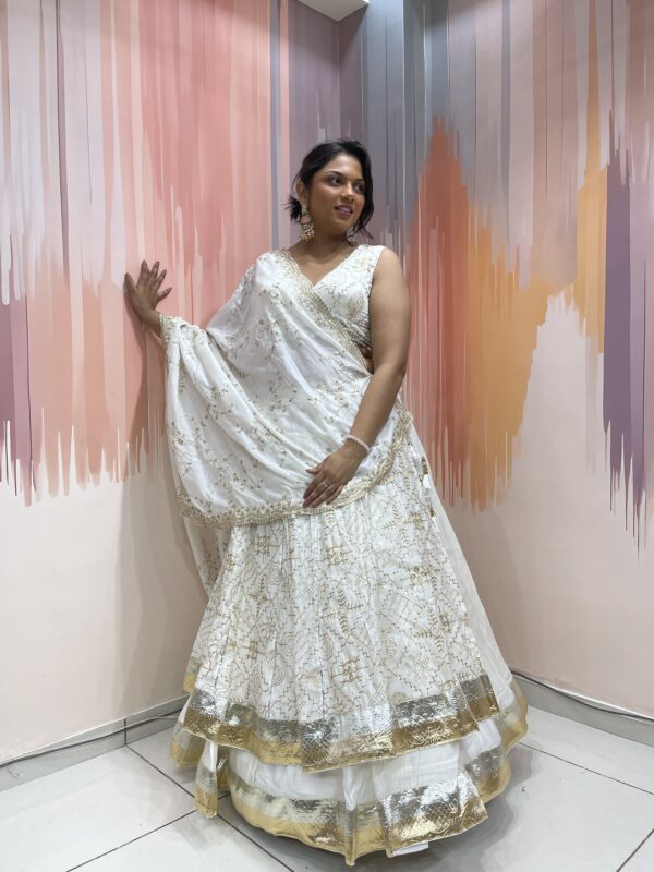 Elegant White Chaniya Choli with Embroidered Dupatta – Meera’s Lehenga - Image 2