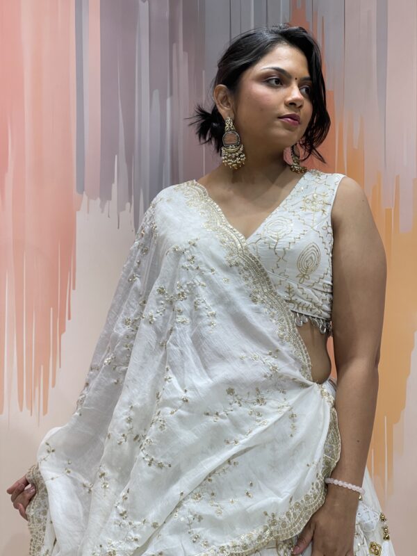 Elegant White Chaniya Choli with Embroidered Dupatta – Meera’s Lehenga - Image 3