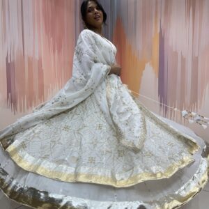 Elegant White Chaniya Choli with Embroidered Dupatta – Meera’s Lehenga