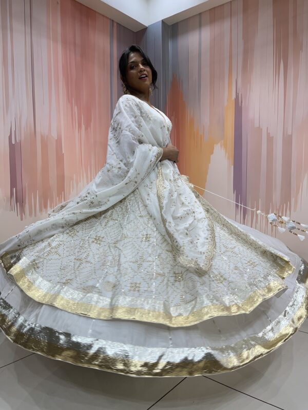 Elegant White Chaniya Choli with Embroidered Dupatta – Meera’s Lehenga