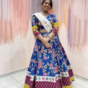Traditional Royal Blue Bandhani Chaniya Choli with Embroidered Blouse & Mirror Work Dupatta – Meera's Lehenga