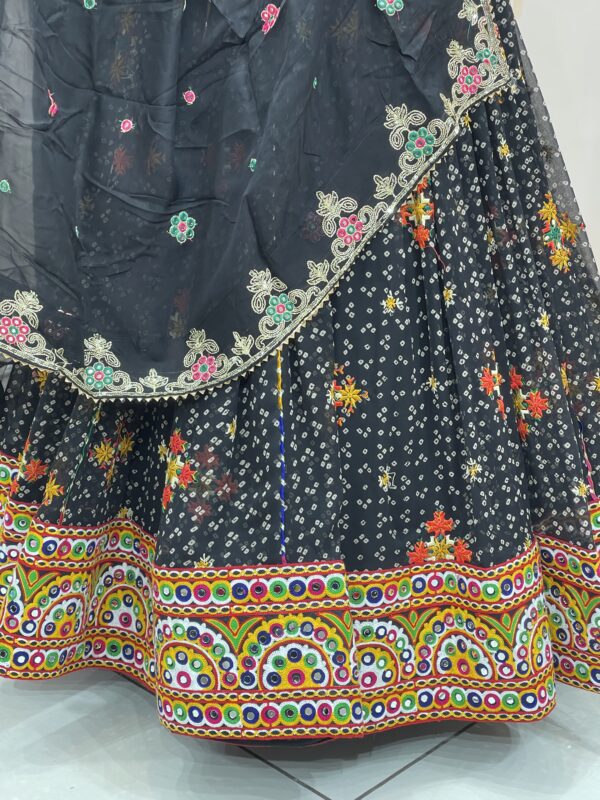 Black Embroidered Navratri Chaniya Choli Set with Kutchi Mirror Work Blouse and Dupatta – Traditional Garba Lehenga from Gujarat - Image 3