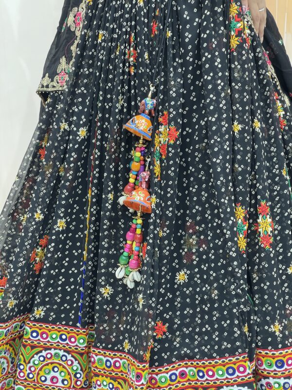 Black Embroidered Navratri Chaniya Choli Set with Kutchi Mirror Work Blouse and Dupatta – Traditional Garba Lehenga from Gujarat - Image 5