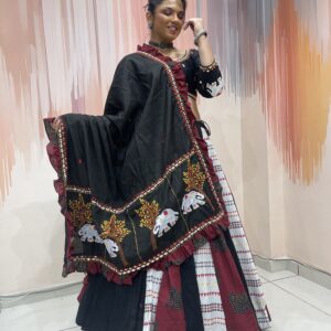 Majestic Black and Maroon Chaniya Choli Set with Elephant Embroidery and Ruffle Dupatta – Meera’s Lehenga