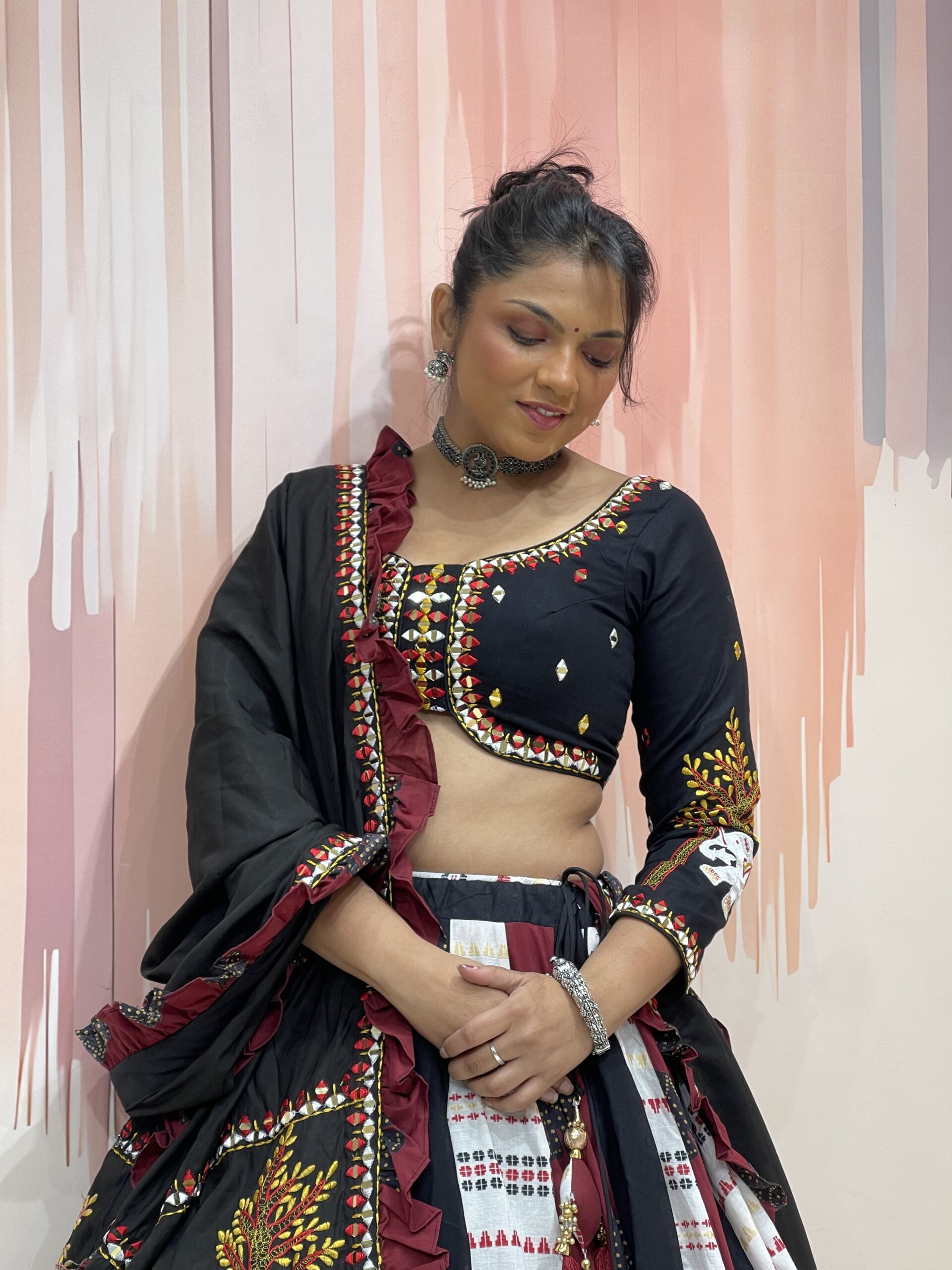 Majestic Black and Maroon Chaniya Choli Set with Elephant Embroidery and Ruffle Dupatta – Meera’s Lehenga - Image 4