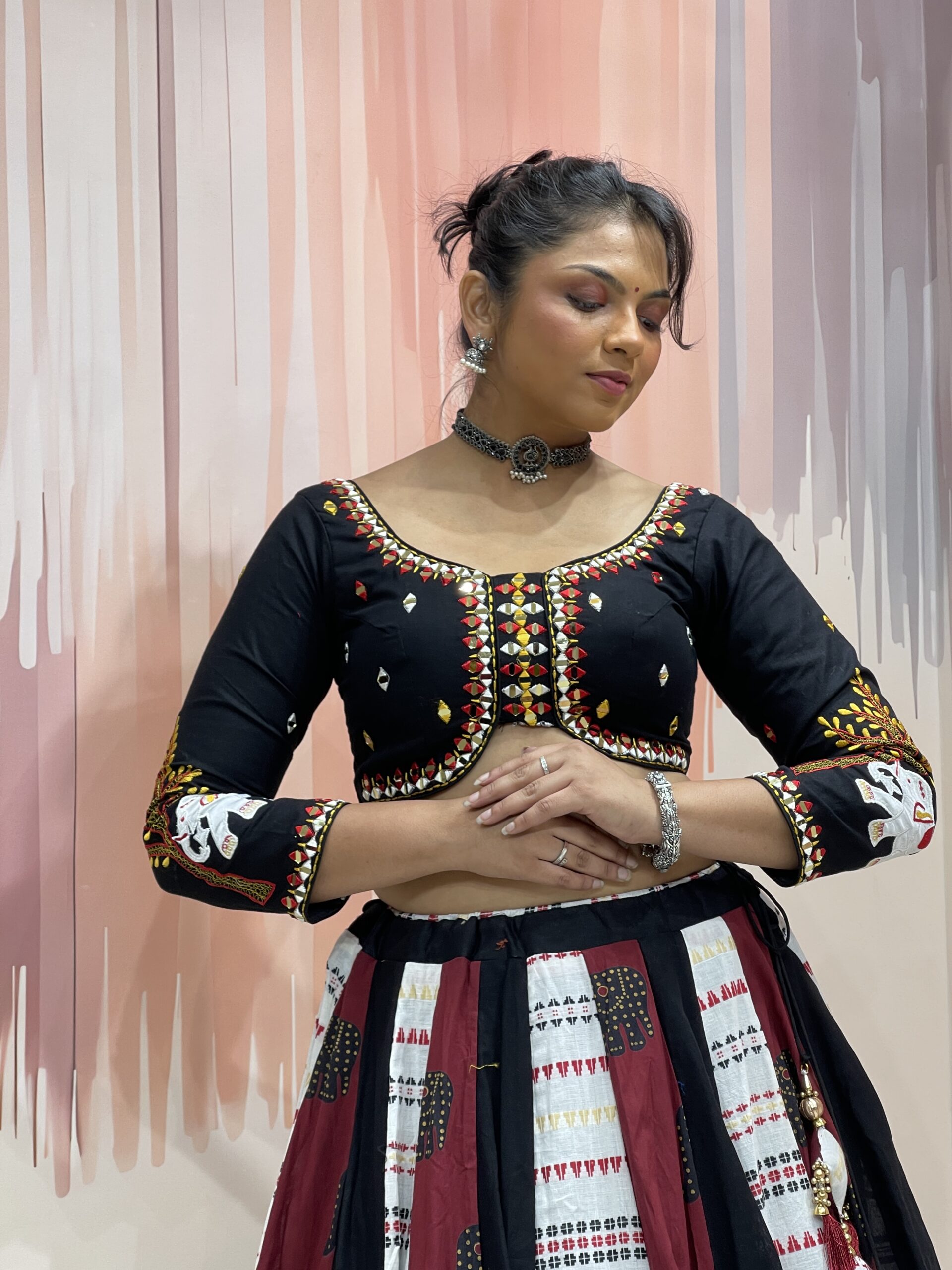 Majestic Black and Maroon Chaniya Choli Set with Elephant Embroidery and Ruffle Dupatta – Meera’s Lehenga - Image 7