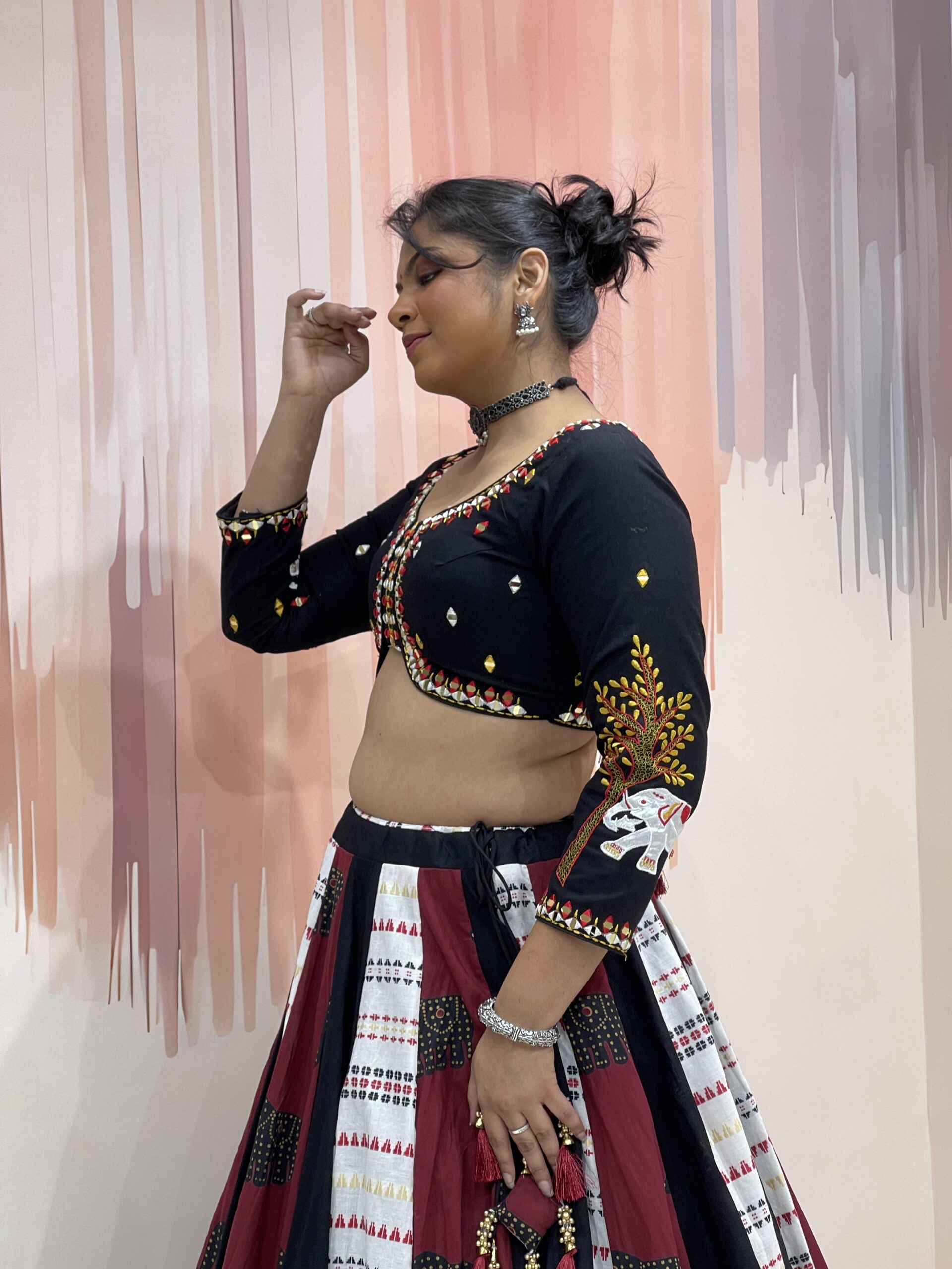Majestic Black and Maroon Chaniya Choli Set with Elephant Embroidery and Ruffle Dupatta – Meera’s Lehenga - Image 8