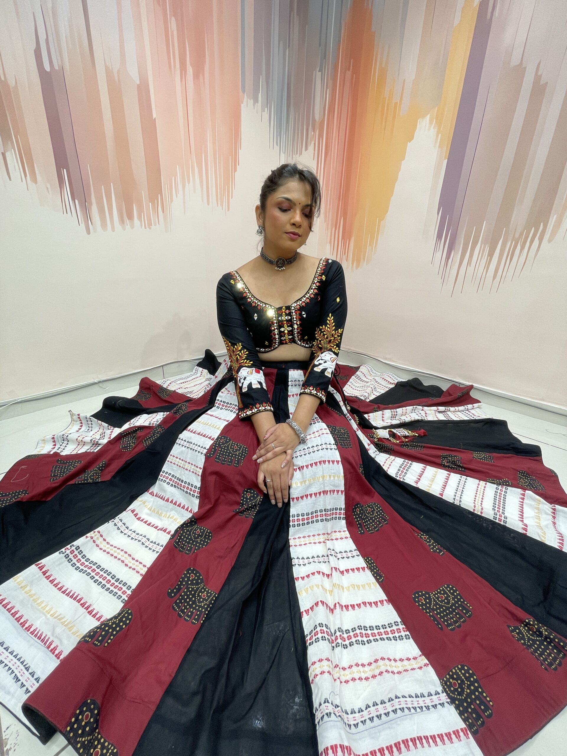 Majestic Black and Maroon Chaniya Choli Set with Elephant Embroidery and Ruffle Dupatta – Meera’s Lehenga - Image 9